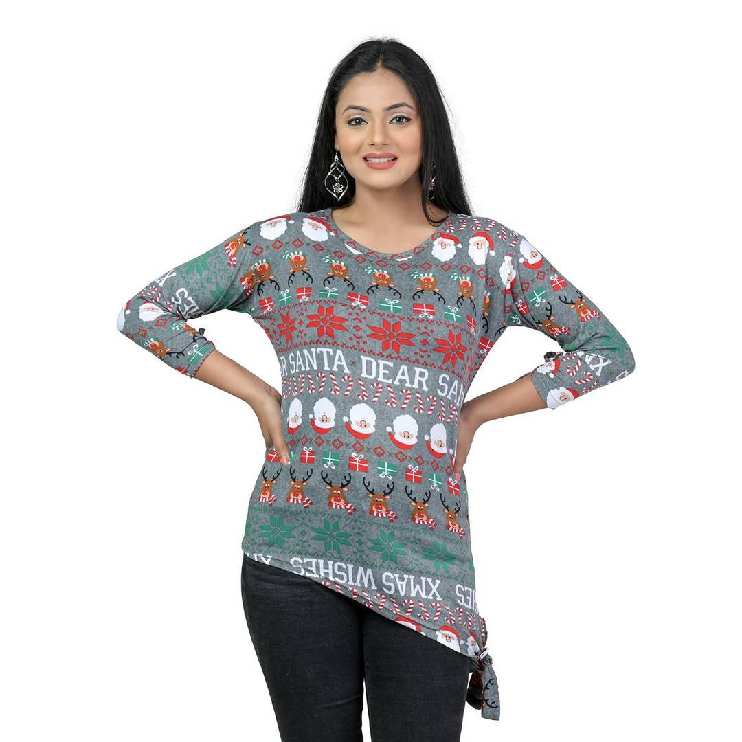 Elegant Multicoloured Lycra Floral Print Women Tops with with a Free Key Ring
